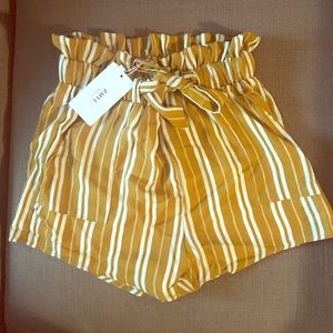 Zaful white and yellow high rise shorts